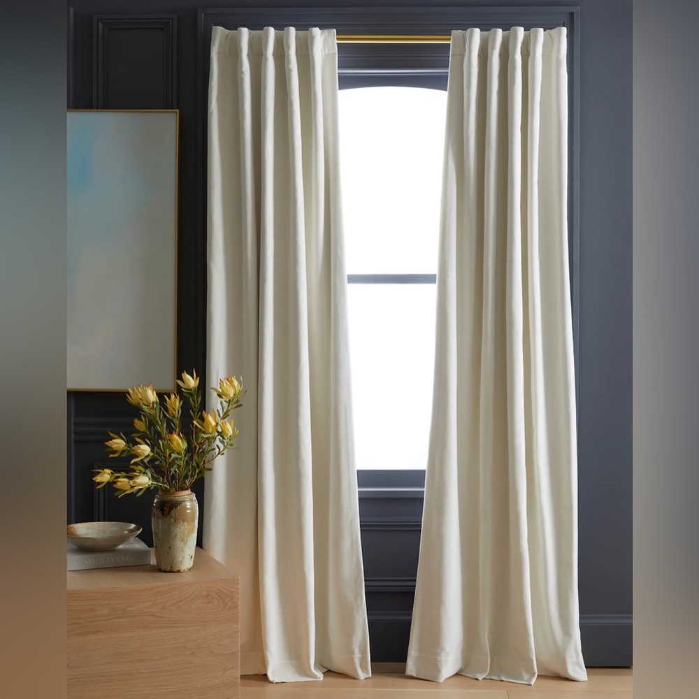 New Quince Set 48x84 Cotton Velvet Light Filtering Curtain In Ivory 0019